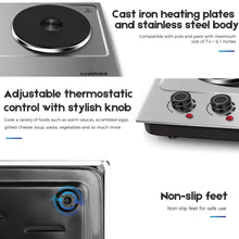 Load image into Gallery viewer, CUSIMAX 1800W Double Hot Plate, Stainless Steel Silver Countertop Burner Portable Electric Double Burners Electric Cast Iron Hot Plates Cooktop, Easy to Clean, Upgraded Version C180N