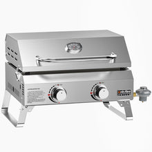 Load image into Gallery viewer, Onlyfire Flat Top Gas Griddle with Lid & Foldable Legs, 2-Burner Tabletop BBQ Propane Grill Griddle, Portable Grill Stove for Outdoor Cooking Patio Party Camping Tailgating RV, Stainless Steel, GS318