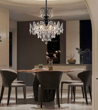 Load image into Gallery viewer, Q&S Crystal Chandelier for Dining Room,Modern Black Crystal Pendant Light,6 Lights for Kitchen Island Entryway Bathroom Office Bar UL Listed