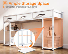 Load image into Gallery viewer, ODK Office Small Computer Desk: Home Table with Fabric Drawers & Storage Shelves, Modern Writing Desk, White, 48"x16"