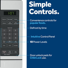 Load image into Gallery viewer, GE GCST07N1WSS Microwave Oven, 700-watt 6 Auto Cooking Settings, Kitchen Essentials for The Countertop, Dorm Room or Apartment, Child-Lock Technology 0.7 Cu. Ft, Stainless Steel