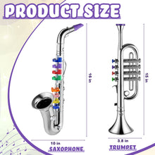 Load image into Gallery viewer, Lewtemi Set of 2 Musical Instruments Include Toy Trumpet and Toy Saxophone Set Plastic Trumpet Educational Toy Home School Music Gift, Color Keys (Silver)