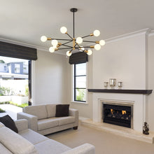 Load image into Gallery viewer, RUIYEY Modern Chandelier Ceiling Light Fixture Sputnik Chandeliers Gold and Black Farmhouse Chandelier Over Table 12-Light Height Adjustable Chandeliers for Dining Room, Living Room,Kitchen Island