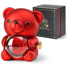 Load image into Gallery viewer, Cute Teddy Bear with Preserved Rose - A Real Rose Flower in Bear with Elegant Gift Box - Romantic Gift for Her in Valentine's Day, Mother's Day, Weddings, Anniversaries, and Bridal Showers (Red)