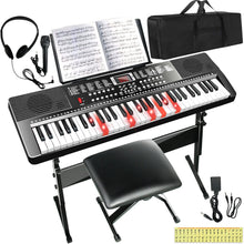 Load image into Gallery viewer, AQNIEGEP 61 Key Keyboard Piano for Beginners Electric Piano Keyboard Music Keyboard w/Stand, Bench, Microphone, Headphones, Piano Bag,Note Stickers,Light Up Keyboard, LED Screen, Dual-Speakers
