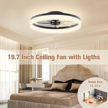 Load image into Gallery viewer, VOLISUN Low Profile Ceiling Fans with Lights and Remote, Fandelier Ceiling Fan Flush Mount, 3000K-6500K Smart Bladeless LED Fan Light, Black Modern Ceiling Fans with Lights for Bedroom