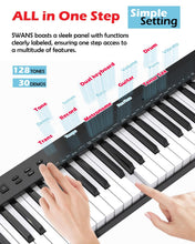 Load image into Gallery viewer, NikoMaku Piano Keyboard 88 Keys Semi-weighted Compact Portable Digital Piano Set for Beginners with Stand, Carrying Case, Sustain Pedal, Headphones, SWAN-S Black