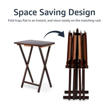 Load image into Gallery viewer, Amazon Basics Classic Foldable Portable TV Dinner Rectangular Folding Tray Table with Storage Rack - 4-Pack, Espresso, 14.6 L x 19 W x 26 H inch