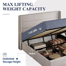 Load image into Gallery viewer, Allewie Queen Size Lift Up Storage Bed, Modern Wingback Headboard, No Box Spring Needed, Hydraulic Storage, Light Beige