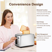 Load image into Gallery viewer, Mecity 2 Slice Toaster Touch Screen 1.5" Wide Slot, Stainless Steel Smart Bread Toaster for Bagel Muffin Waffle Gluten Free Breads, Timer, Defrost, Reheat, 120V 825W