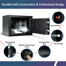 Load image into Gallery viewer, Voncabay Money Safe Box for Home with Sensor Light & Fireproof Security Safe Box for Money Safe with Keys & Pass Code, Lock Box Fireproof Safe with Digital Keypad