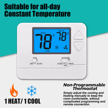 Load image into Gallery viewer, Suuwer Non-Programmable Thermostats for Home 1 Heat/1 Cool Conventional Single-Stage Systems