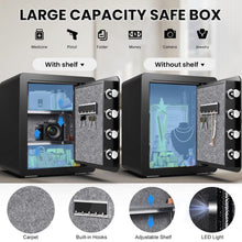 Load image into Gallery viewer, BONANO Fireproof Safe Box, 2.0 Cub Home Safe Fireproof Waterproof with Mute Function & Touch Screen Keypad, Money Safe with Removable Shelf & Led Light, Wall or Floor Mounting Safe for Home Office