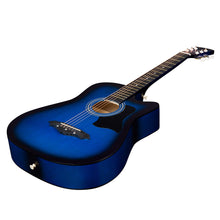 Load image into Gallery viewer, Joymusic 38 inch blueburst beginner acoustic guitar kit,bundle with a strap with picks holder,digital tuner, set strings, capo,cleaning cloth,6 picks,gig bag.(JG-38C,BLS)