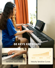Load image into Gallery viewer, Donner Digital Piano Keyboard Velocity-Sensitive 88 Keys with Removable Piano Stand, Compact Beginner Home Electric Piano with Split Mode, LCD Screen, and Triple Pedal DEP-08