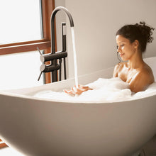 Load image into Gallery viewer, GIMILI Floor Mount Bathtub Faucet Freestanding Tub Filler Standing High Flow Shower Faucets Shower Mixer Taps, Swivel Gooseneck Spout with Cylinder Handheld Matte Black