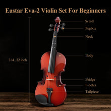 Load image into Gallery viewer, Eastar 3/4 Violin for Beginners, Violins Kit for Student, Fiddle with Hard Case, Rosin, Shoulder Rest, Bow, and Extra Strings (Imprinted Finger Guide on Fingerboard)