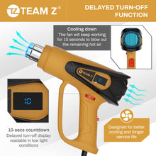 Load image into Gallery viewer, TEAM Z 1800W Premium Heat Gun kit 140°F~1202°F - Heavy Duty Heat Shrink Gun with Single Handed Operation, LCD Display Hot Air Gun with Case, Overload Protection with 6 Nozzles for Crafts