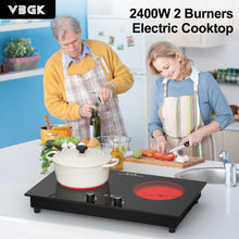 Load image into Gallery viewer, VBGK Electric Cooktop,2400W Electric Stove Top,Countertop and Built-in Hot Plate with Child Safety Lock, Timer, LED touch Knob Control,Overheat Protection,110V 2 Burner Induction Cooktop