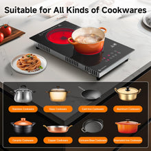 Load image into Gallery viewer, AMZCHEF 2-Burner-Electric-Cooktop-Electric-Stove, 12 inch Plug in Stove Top 110V-120V, 2 Burner Hot Plate with 1800W & 9 Power Levels, Residual Heat Indicator, Over-Temperature Protection