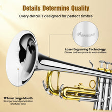Load image into Gallery viewer, Asmuse Trumpet Instrument Set for Beginner, Bb Standard Student Trumpet with Hard Case, Brass Instruments with Trumpets Cleaning Kit Gloves 7C Mouthpiece