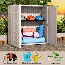 Load image into Gallery viewer, ZZM HDPE Outdoor Storage Shed, Outdoor Plastic Storage Cabinet, Horizontal Resin Tool Shed for Garden, All Weather Outdoor Storage Clearance, DIY Usage,Lockable and with one Shelf (White)