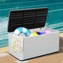 Load image into Gallery viewer, ZZM 110 Gallon Lockable Resin Deck Box, Waterproof Outdoor Storage Box for Patio Cushion Storage Cabinet and Tools Storage, White