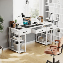 Load image into Gallery viewer, ODK Office Small Computer Desk: Home Table with Fabric Drawers & Storage Shelves, Modern Writing Desk, White, 48"x16"
