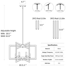 Load image into Gallery viewer, Klgxnrd 6-Light Modern Farmhouse Brushed Nickel Chandelier, Industrial Pendant Lights Kitchen Island, Hanging Dining Room Light Fixture, Metal Geometric Chandelier for Bedroom Hallway Entryway