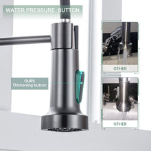 Load image into Gallery viewer, WEWE Black Stainless Kitchen Faucet, Faucet for Kitchen Sink with Pull Down Sprayer Gray Matte Gun Black Kitchen Faucet with Deck Plate Stainless Steel Farmhouse Commercial Single Handle Sink Faucet