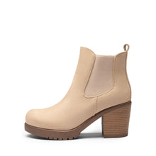 Load image into Gallery viewer, DREAM PAIRS Women's High Chunky Heel Chelsea Ankle Boots Slip On Elastic Fall Heeld Booties Shoes, Size 9, NUDE-SUEDE, FRE