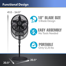 Load image into Gallery viewer, Lasko Oscillating Cyclone Pedestal Fan, Adjustable Height, Timer, Remote Control, 3 Speeds, for Bedroom, Living Room, Home Office, 18", Black, 1843