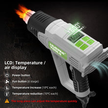 Load image into Gallery viewer, Huepar Tools Heat Gun 10 Accessories Hot Air Gun with LCD Digital Display, 122℉-1112℉(50℃-600℃) Temperature & Air Flow Adjustable, 12.5A, Overload Protection for Crafts, Shrinking PVC, Stripping Paint