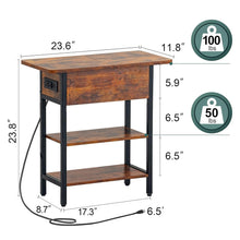 Load image into Gallery viewer, Yoobure End Table with Charging Station, Flip Top Side Table with USB Ports and Outlets, Sofa Couch Table Bedside Table for Living Room Bedroom, Narrow Nightstand with Storage Shelves for Small Space