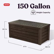 Load image into Gallery viewer, Keter Outdoor Storage Deck Box, 150 Gallon Resin Patio Bin & Bench, Wood Grain, Brown