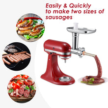 Load image into Gallery viewer, Metal Food Grinder Attachments for KitchenAid Stand Mixers, Meat Grinder, Sausage Stuffer, Perfect Mixer Attachment for KitchenAid Mixers, Silver(Machine/Mixer Not Included)