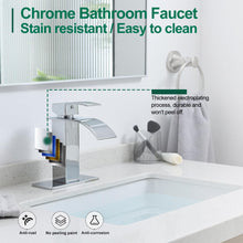 Load image into Gallery viewer, VOTON Chrome Bathroom Faucets Waterfall Bathroom Sink Faucet Modern Single Handle Bathroom Faucet for 1 or 3 Holes with Deck Plate and Pop-Up Drain, Rv Sink Camper Farmhouse Bathroom Faucet