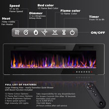 Load image into Gallery viewer, BOSSIN 72 inch Ultra-Thin Silence Linear Electric Fireplace, Recessed Wall Mounted Fireplace, Fit for 2 x 4 and 2 x 6 Stud, 12 Adjustable Flame Color & Speed,Touch Screen Remote Control with 8h Timer
