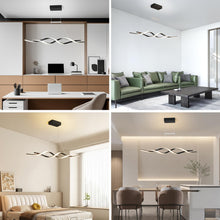 Load image into Gallery viewer, Jaycomey Modern Chandelier Light Fixtures, Dimmable LED Pendant Light with Remote Control, Acrylic Wave Chandeliers for Dining Rooms Bedroom Kitchen Restaurant, 3000K-6000K, 28W, Black