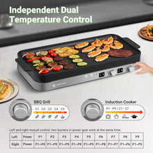 Load image into Gallery viewer, AMZCHEF Double Induction Cooktop with Removable Griddle Pan Non-stick, 1800W 2 burner Portable Induction Stove With Sensor Touch 9 Power Levels, 99 Min Timer, Iron Grey