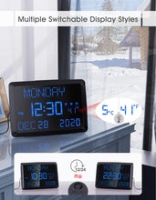 Load image into Gallery viewer, Digital Wall Clock, 11.5" Extra Large Display Calendar Alarm Day Clock with Date and of Week, Temperature,2 USB Chargers,3 Alarms, 5 Dimmer& 12/24Hr LED Desk for Office, Living Room, Bedroom, Elderly