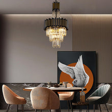 Load image into Gallery viewer, GDLT 15.7" 7-Light Crystal Chandelier Lights K9 Crystal Chandelier 3-Tier Black Gold Luxury Hanging Light Fixture for Dining Room Living Room Kitchen Bedroom Stairway