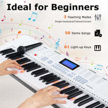 Load image into Gallery viewer, Costzon 61 Key Keyboard Piano, Electric Piano Keyboard with Lighted Keys, 350 Rhythms, 350 Timbres, 50 Demos, 3 Teaching Modes, Microphone & Headphones, Portable Keyboard Piano for Beginners Adults