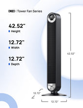 Load image into Gallery viewer, Dreo Tower Fan for Bedroom, Upgrated DC 9 Speeds Utral-Quiet Floor Fan, 90° Oscillating Fans for Indoors with 26ft/s Velocity, 12H Timer, Standing Fans, Bladeless Fan Powerful for Home Office Room