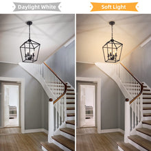 Load image into Gallery viewer, 4 Light Chandelier, Industrial Ceiling Light Black Lantern Light Fixtures with Farmhouse Metal Cage Adjustable Height Rustic Geometric Hanging Light E12 Base for Kitchen Island, Entryway, Indoor
