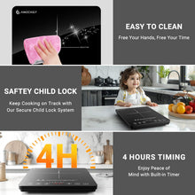 Load image into Gallery viewer, AMZCHEF Portable Induction Cooktop 20 Temperature & Power Levels, 1800W Induction Stove Burner with 6.8" Heating Coil, Low Noise Hot Plate Single Electric Cooktops Countertop Stove with Timer