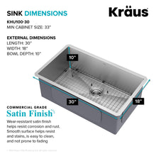 Load image into Gallery viewer, KRAUS Standart Pro 30 -inch Undermount Single Bowl 16 Gauge Stainless Steel Kitchen Sink, KHU100-30