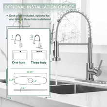 Load image into Gallery viewer, WEWE Kitchen Faucets, Brushed Nickel Kitchen Faucet with Pull Down Sprayer, Industrial Spring Single Handle Stainless Steel Kitchen Sink Faucet with Deck Plate, 1 Hole or 3 Hole for Laundry Rv