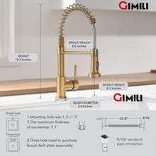 Load image into Gallery viewer, GIMILI Gold Kitchen Faucet with Sprayer,Modern Single Handle High-Arc Pull Out Kitchen Sink Faucet with Pull Down Sprayer