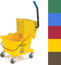 Load image into Gallery viewer, Carlisle FoodService Products Mop Bucket with Side-Press Wringer for Floor Cleaning, Restaurants, Offices, And Janitorial Use, Polyproylene, 26 Quarts, Yellow